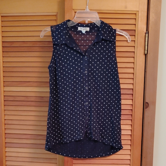 Navy Polka Dot Sleeveless Blouse - Picture 1 of 5